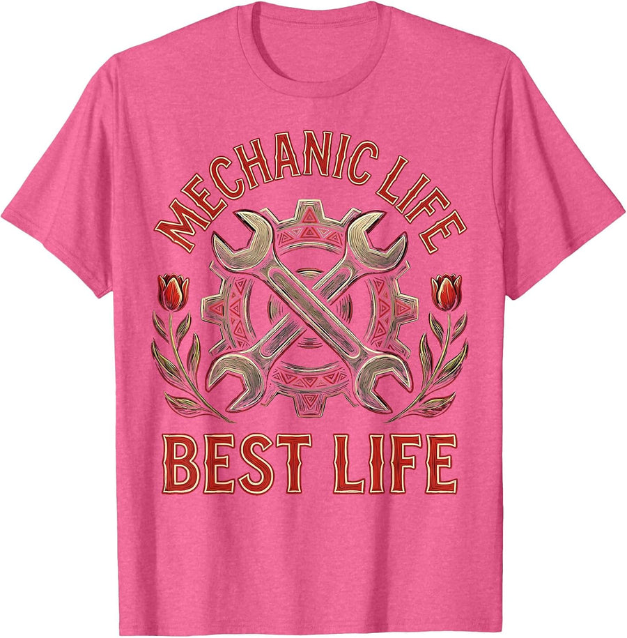Mechanic Life Best Life Proud Auto Mechanic Design T-Shirt - Pink Heather
