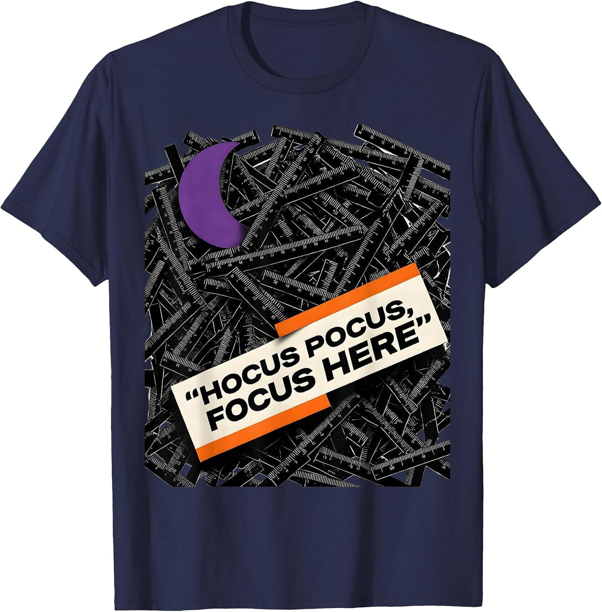 Hocus Pocus Focus Here Funny Teacher Halloween Costume T-Shirt - Navy Blue