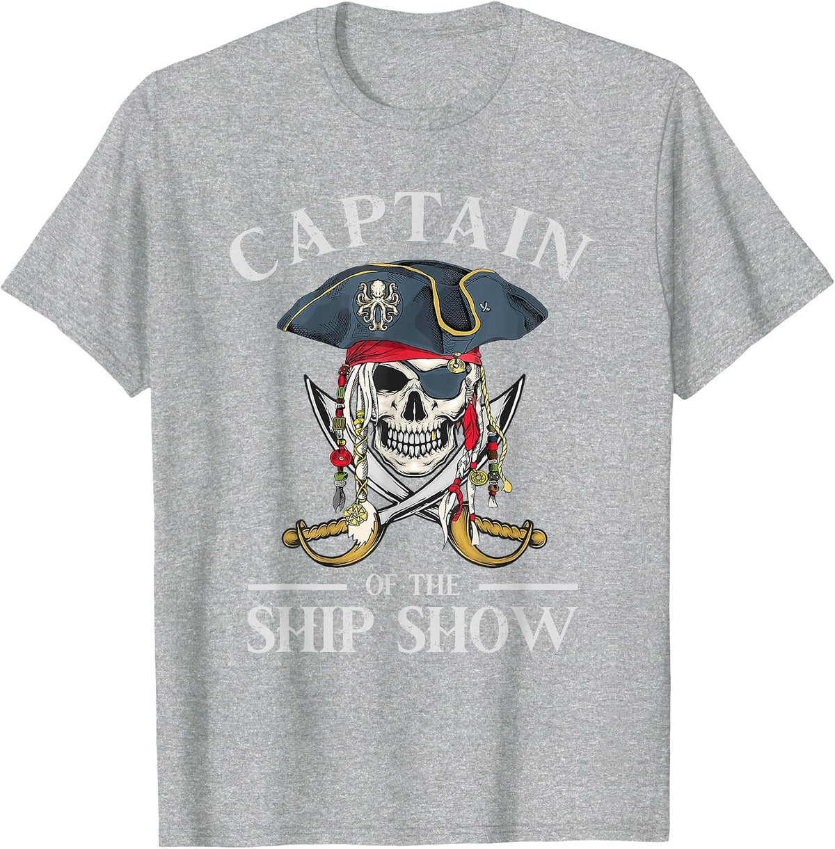 Pirate Design Captain Ship Show Boater Boating Captain T-Shirt - Heather Grey