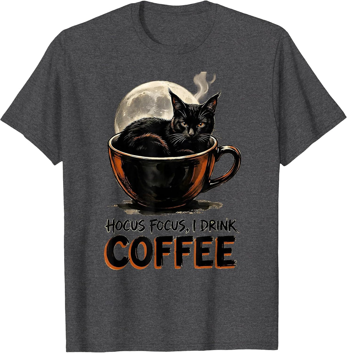 Men's Hocus Focus I Drink Coffee Funny Witch Cat Halloween Teacher T-Shirt - Dark Heather Grey