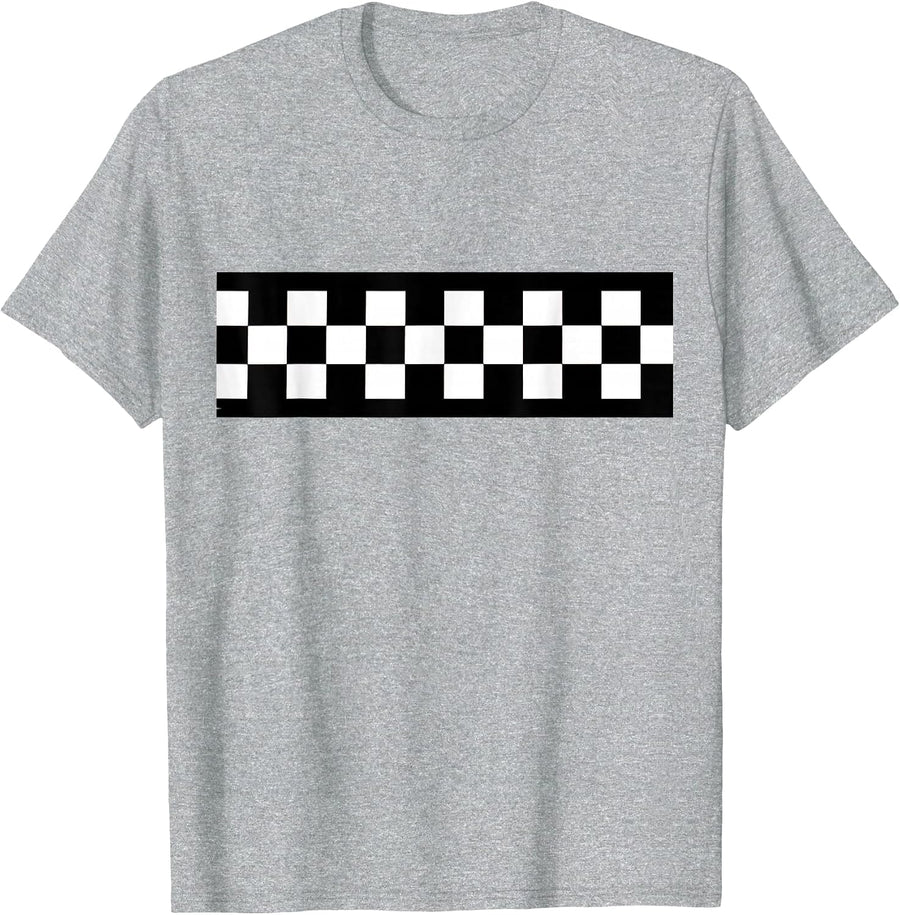 Black White Checkered Flag Checkerboard Racing T-Shirt - Heather Grey