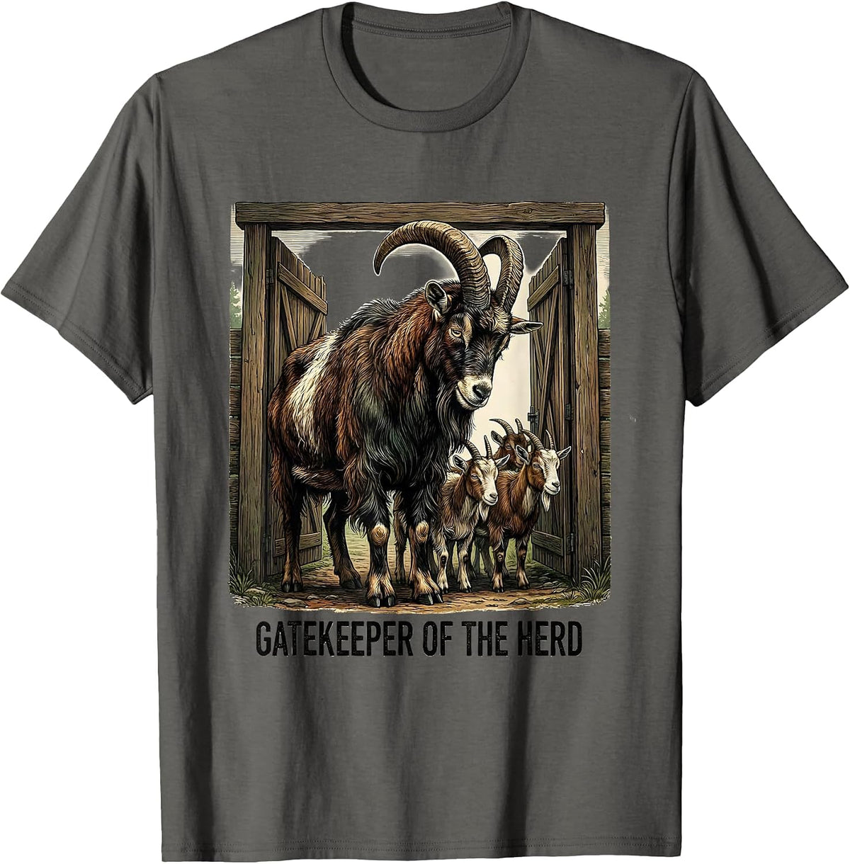 Gatekeeper Of The Herd Vintage Funny Goat Lover Farmer Gift T-Shirt - Asphalt Grey