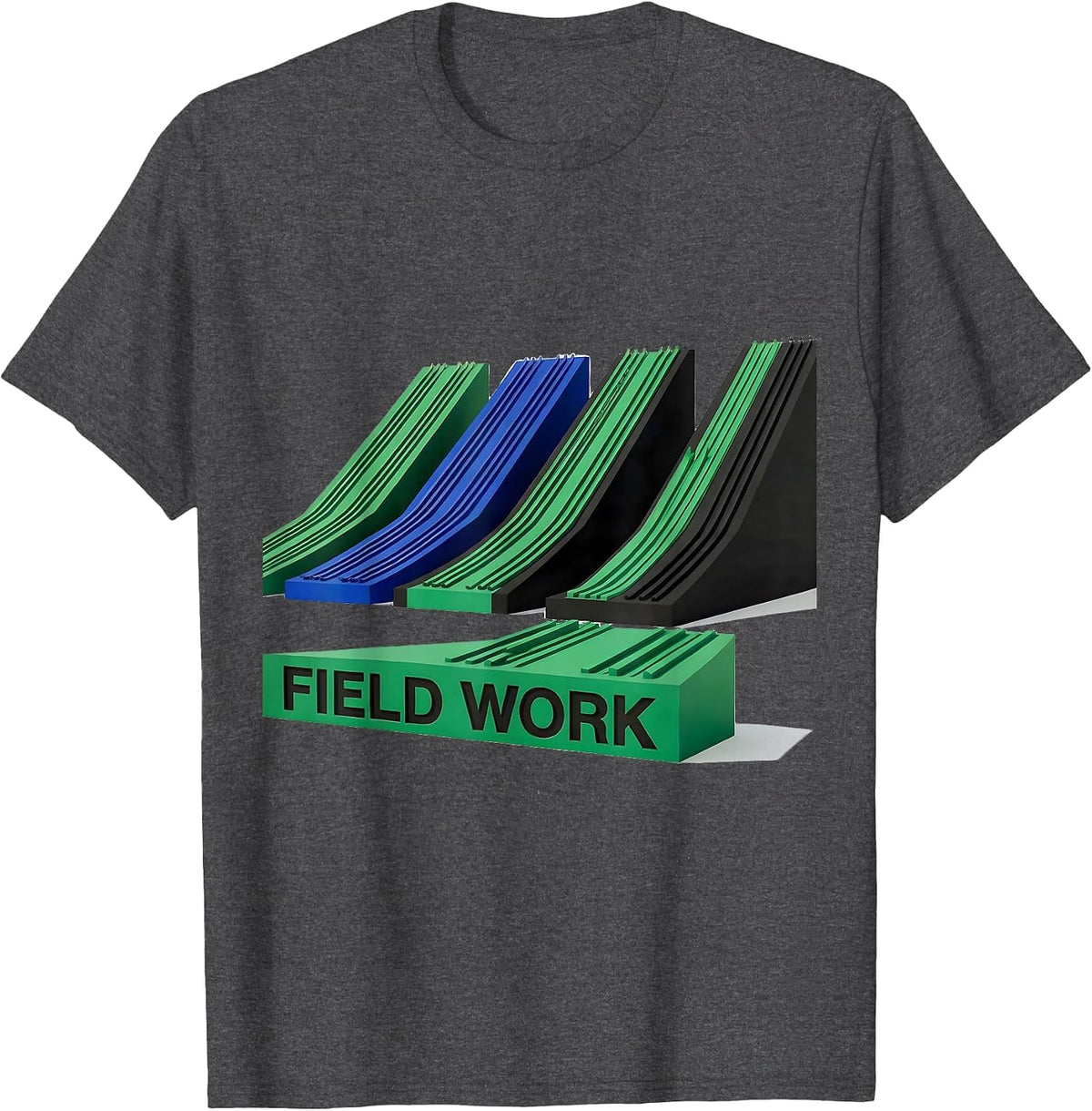 Men's Field Work Geometric Ski Snowboard Dad Humor T-Shirt - Dark Heather Grey