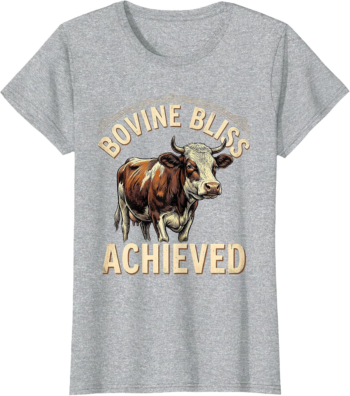 Bovine Bliss Achieved Cow Lover Design T-Shirt - Heather Grey