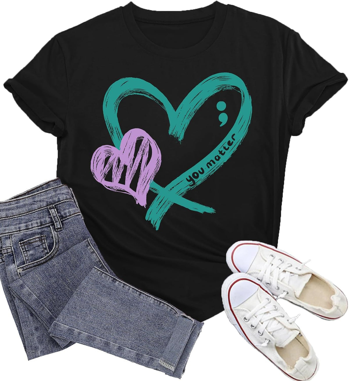 Womens Suicide Awareness Shirt Blue Purple Hearts You Matters Tshirt - Black