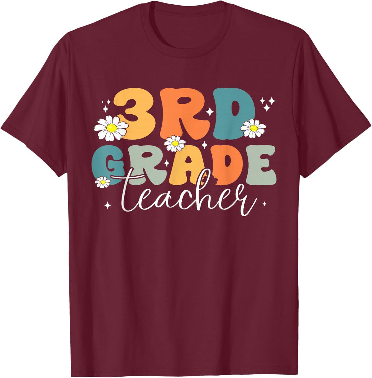 3rd Grade Team Teacher Third Grade Groovy Back to School T-Shirt - Burgundy