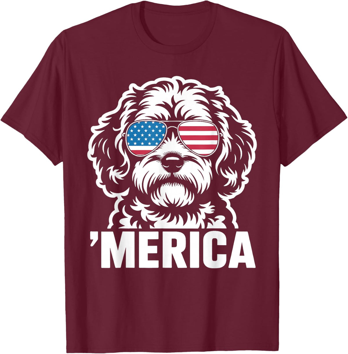 Patriotic USA American Flag 4th of July Cavapoo Dog T-Shirt Tee - Burgundy