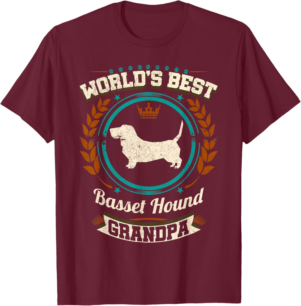 World's Best Basset Hound Grandpa Granddog T-Shirt T-Shirt - Burgundy