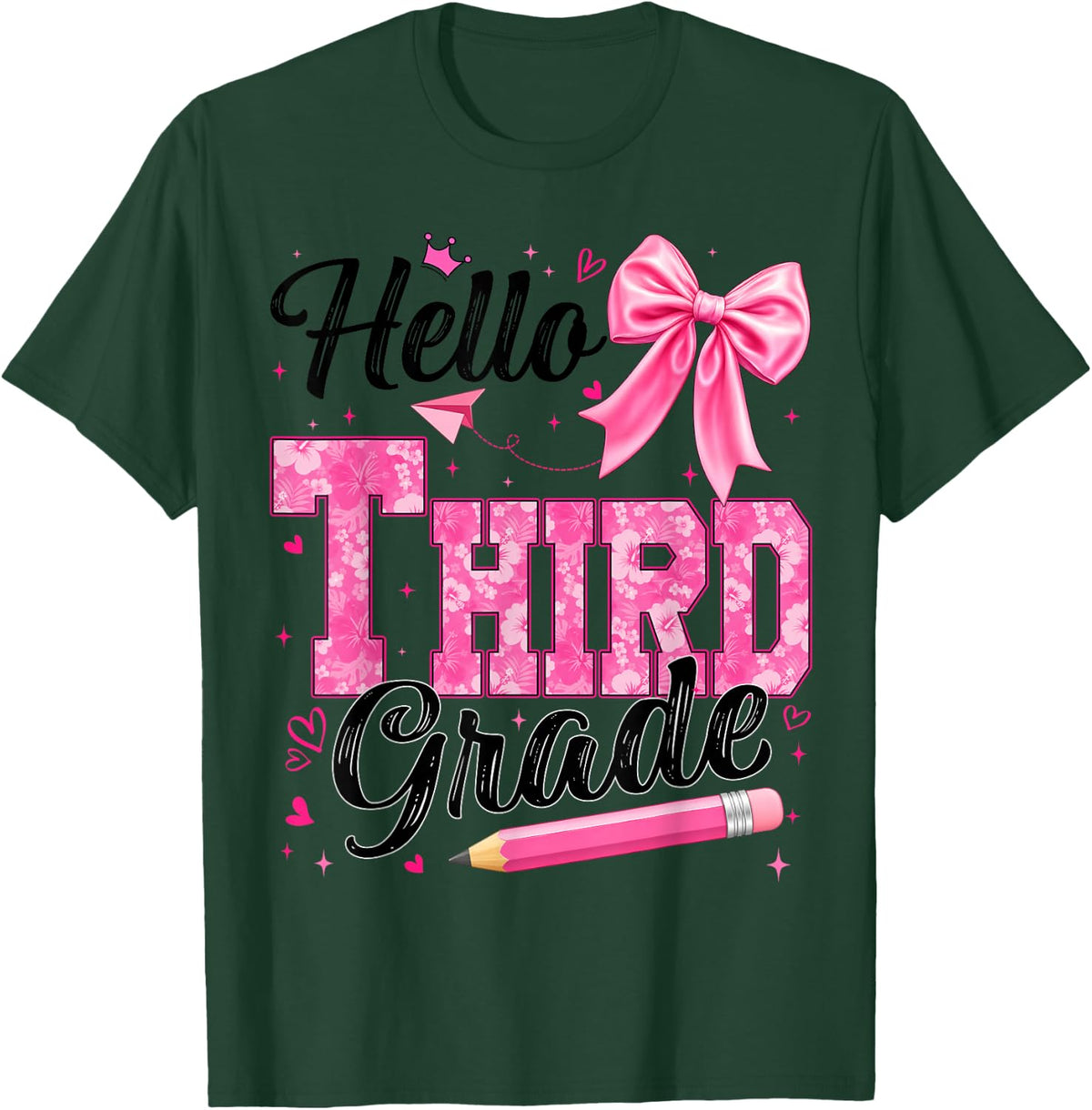 First Day of 3rd Grade Third Coquette Teacher Student Girl T-Shirt - Dark Green