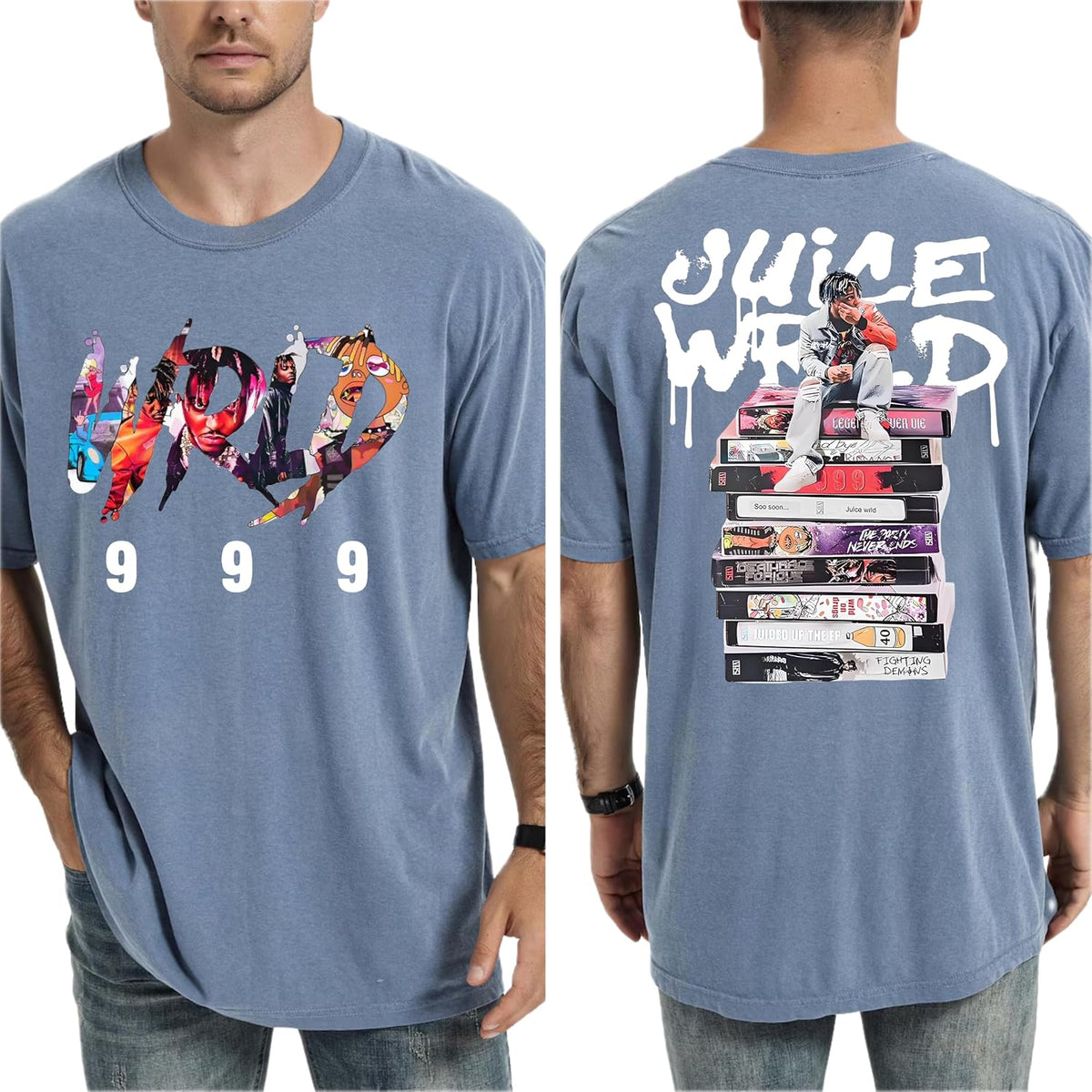 Handmade Vintage 999 Album Era Collage Double Sided Comfort T-Shirt, Streetwear Style Rap Music Graphic Hip Hop Unisex Shirt