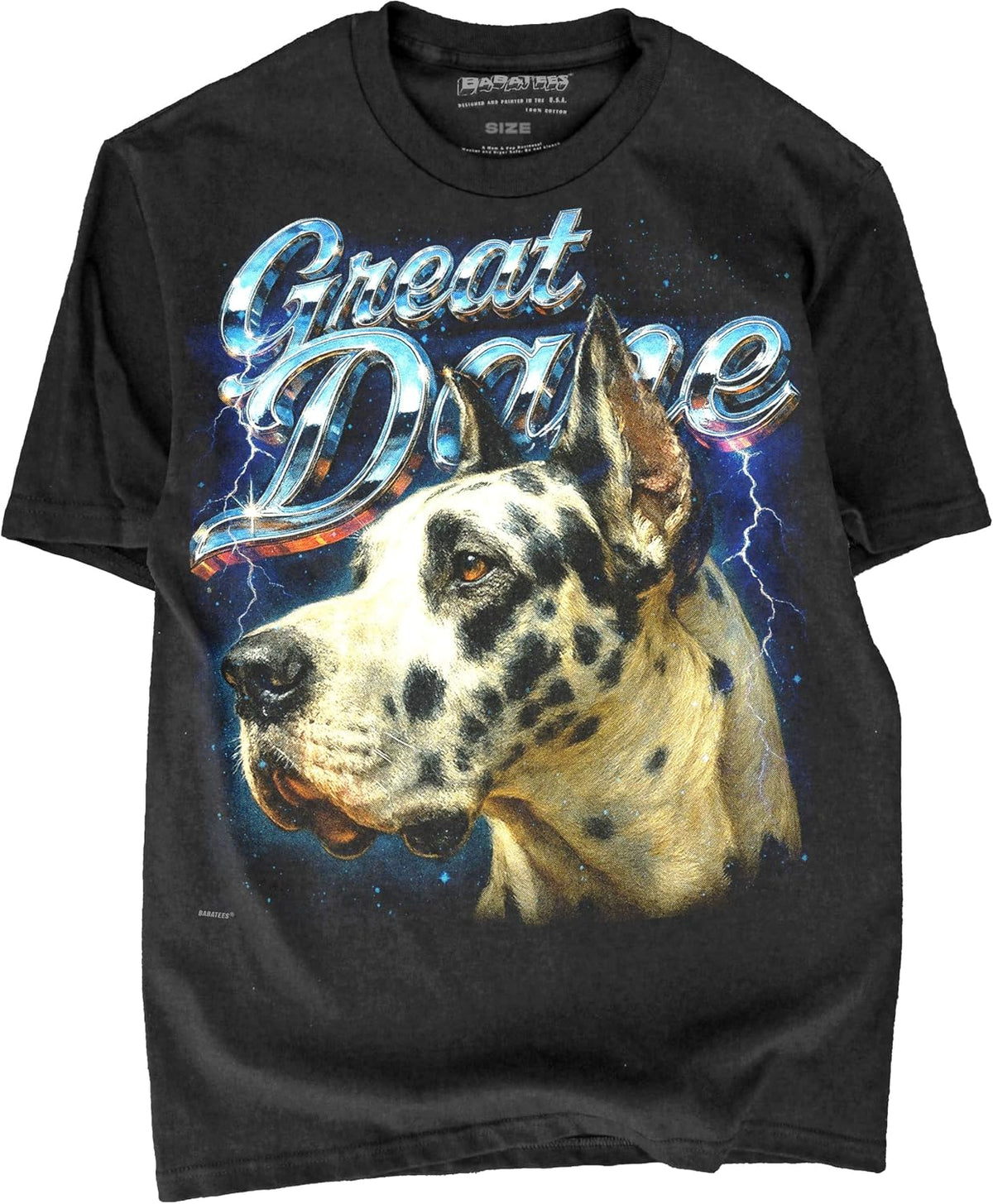 Heavy Metal 80s Animal Black Tshirt - 100% Cotton - for Men & Women - Spotted Great Dane