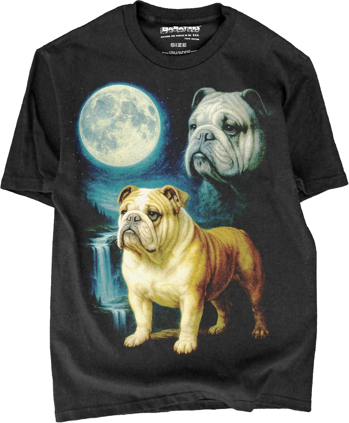 BABATEES Dog Dad & Mom Black Tshirt for Men & Women of Dogs Howling at The Moon, 100% Cotton - Bulldog