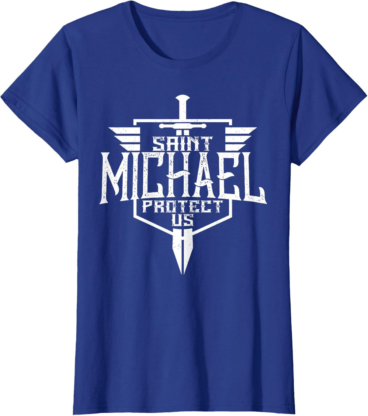 Saint Michael the Archangel Protect Us Catholic T-Shirts and Tees for Men - Royal Blue