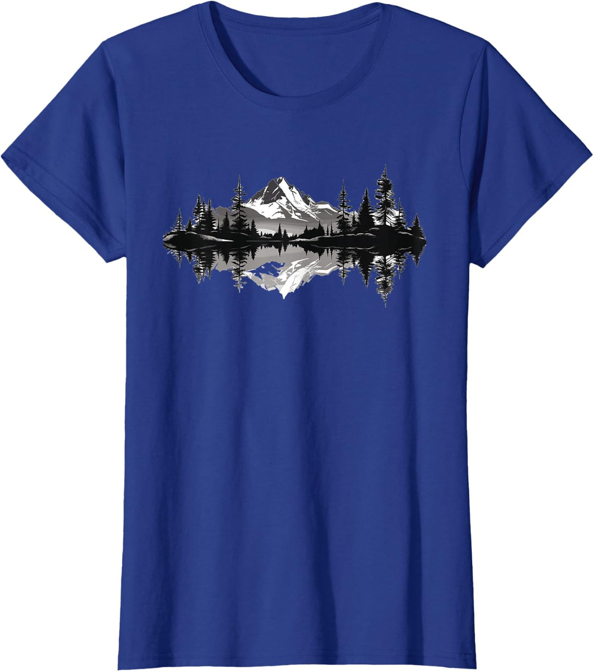 Mountain Landscape Reflection Nature T-Shirt Tee Forest Trees Wildlife Outdoor Shirts for Men Women - Royal Blue