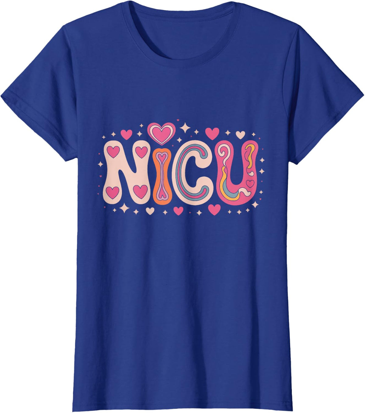 NICU Love Hearts Valentines Day Neonatal Intensive Care Unit T-Shirt - Royal Blue