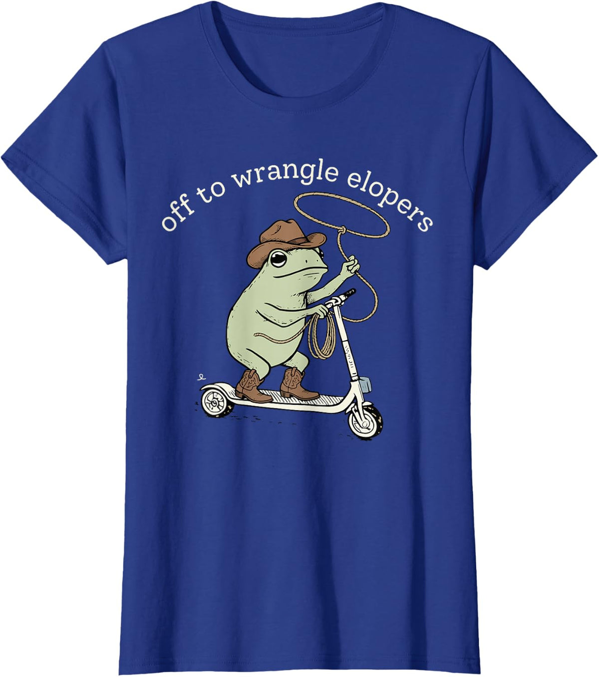 Off to Elopement Wrangler Cowboy Frog Scooter Behavior Tech T-Shirt - Royal Blue