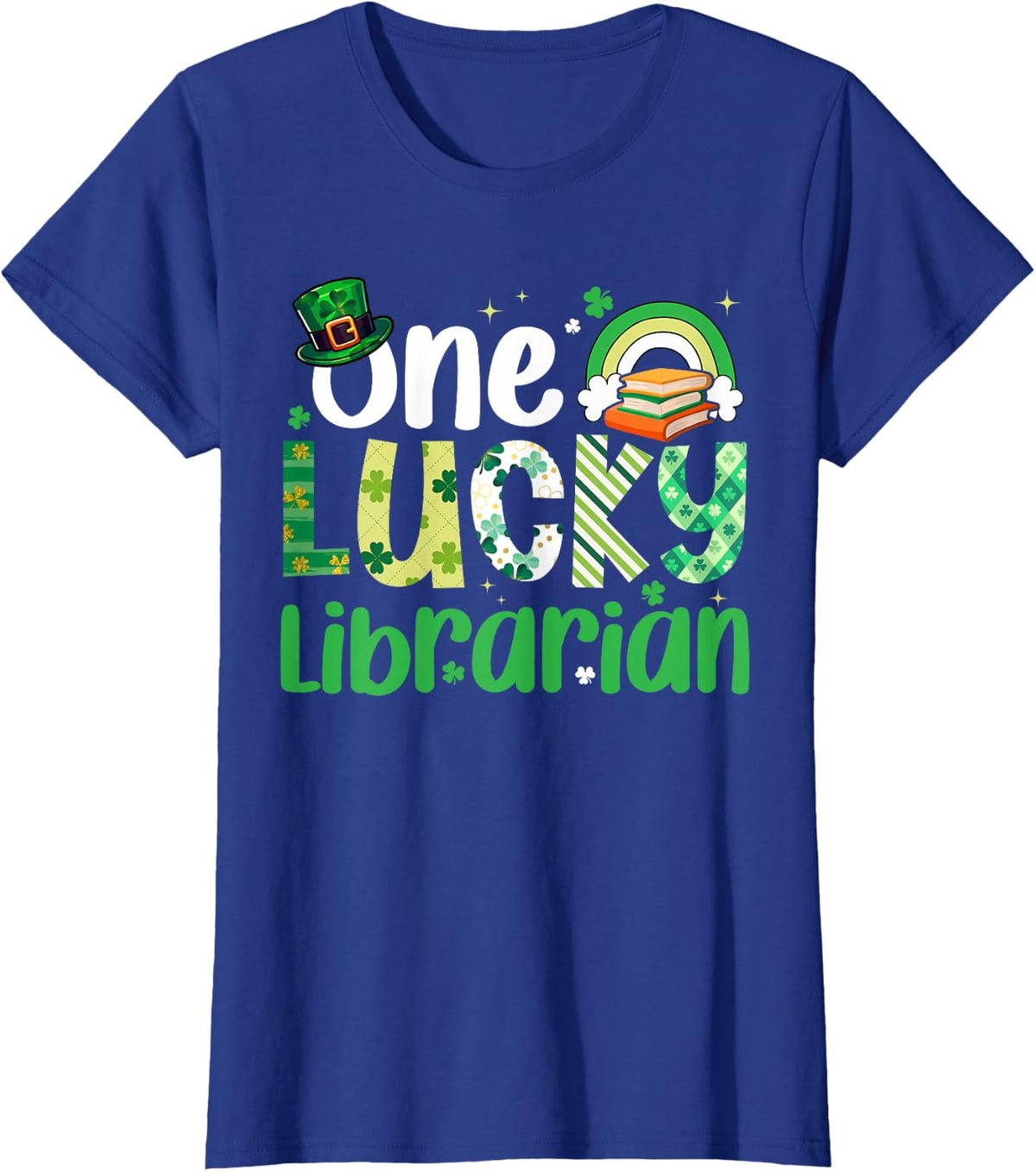 One Lucky Librarian St. Patrick's Day Team Shamrocks Rainbow T-Shirt - Royal Blue