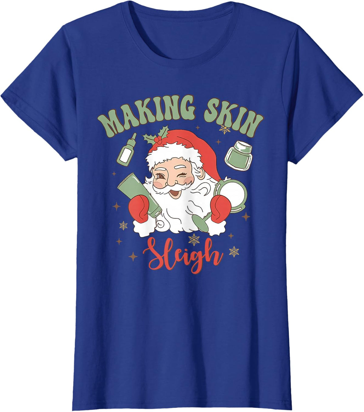 Christmas Esthetician Making Skin Sleigh Santa Makeup Artist T-Shirt - Royal Blue