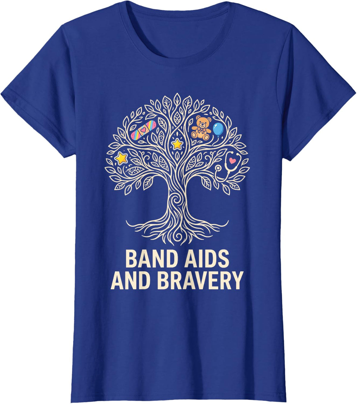 Band Aids and Bravery Pediatric Nurse Roots T-Shirt - Royal Blue