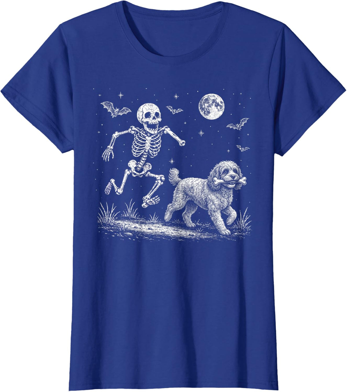 Funny Skeleton Chasing Cavapoo Halloween Dog Mom Pet Lover T-Shirt - Royal Blue