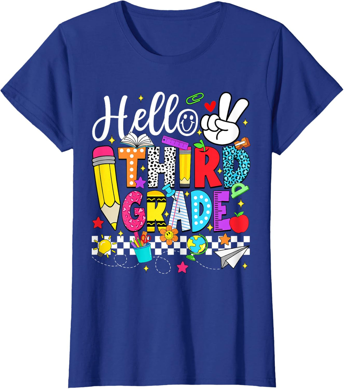 Hello Third Grade Shirt Girls Kids Team Third Grade Tees T-Shirts Back to School Teacher - Royal Blue