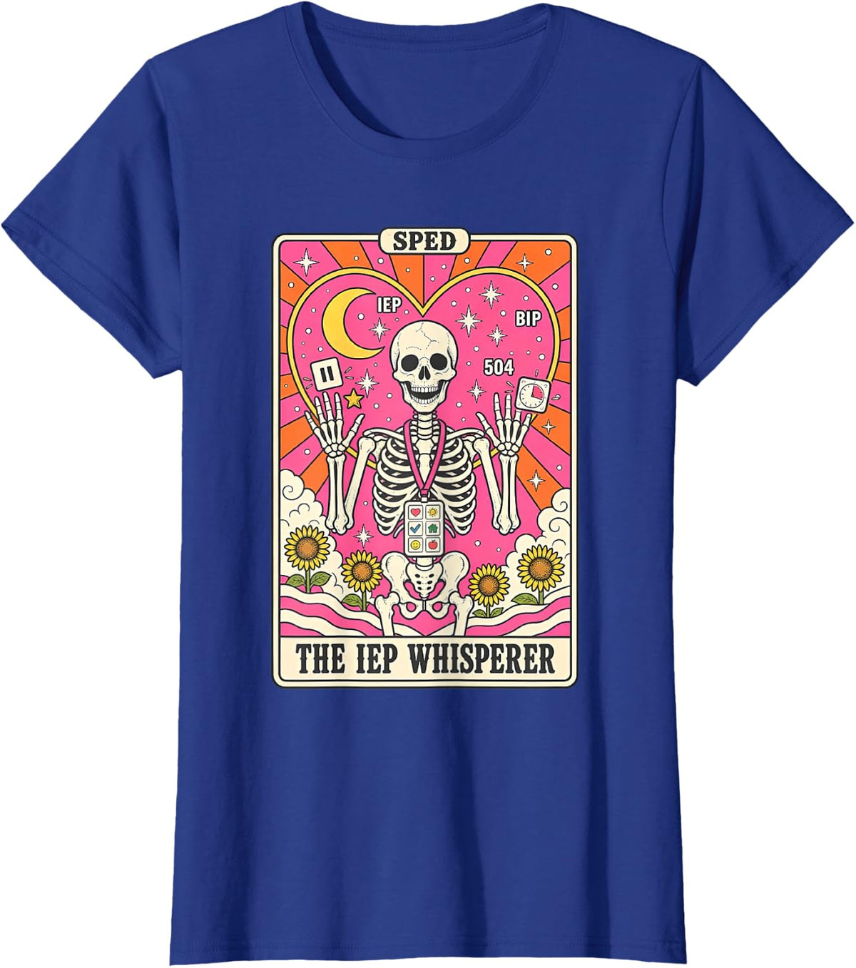IEP Whisperer Retro Tarot Card Skeleton Inclusive Education T-Shirt - Royal Blue