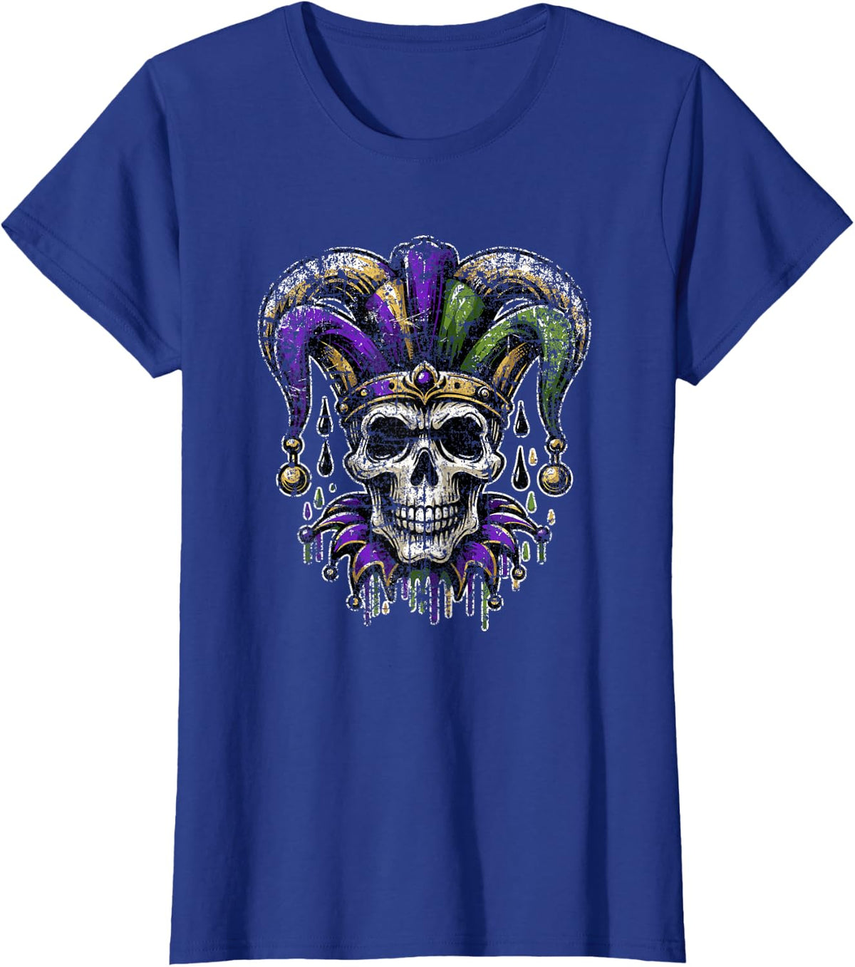 Vintage Retro Mardi Gras Jester Skull NOLA New Orleans T-Shirt - Royal Blue