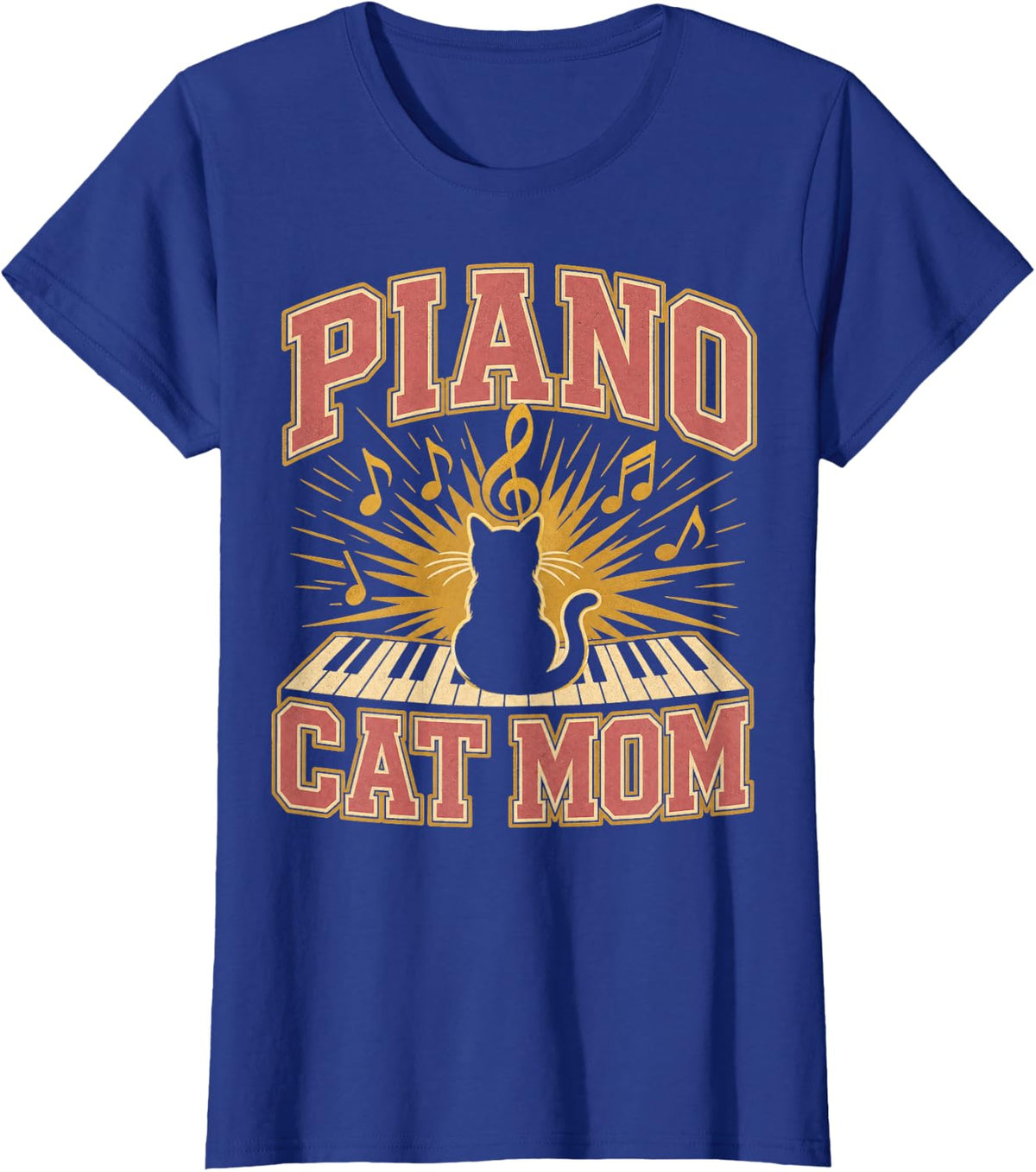 Piano Cat Mom Keyboard T-Shirt - Royal Blue