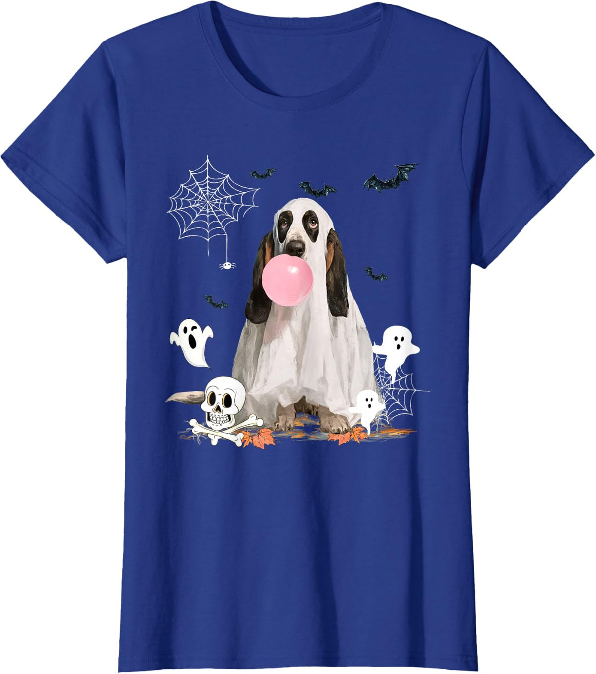 Basset Hound Dog Ghost Dressed Funny Halloween Dog Lover T-Shirt - Royal Blue