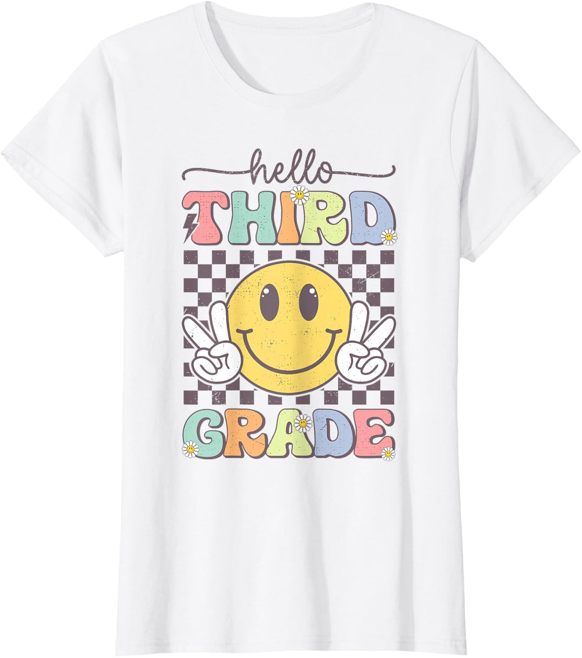 3rd Grade Team Back To School Hello Third Grade Smile Face T-Shirt - White