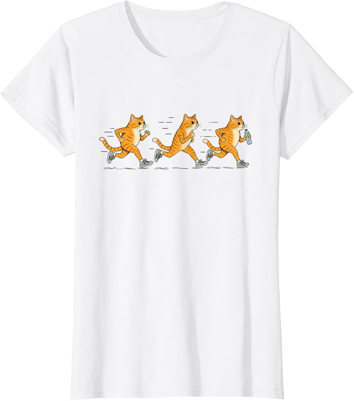 Funny Running Cat Runner Sarcastic Jogging Cat T-Shirt - White