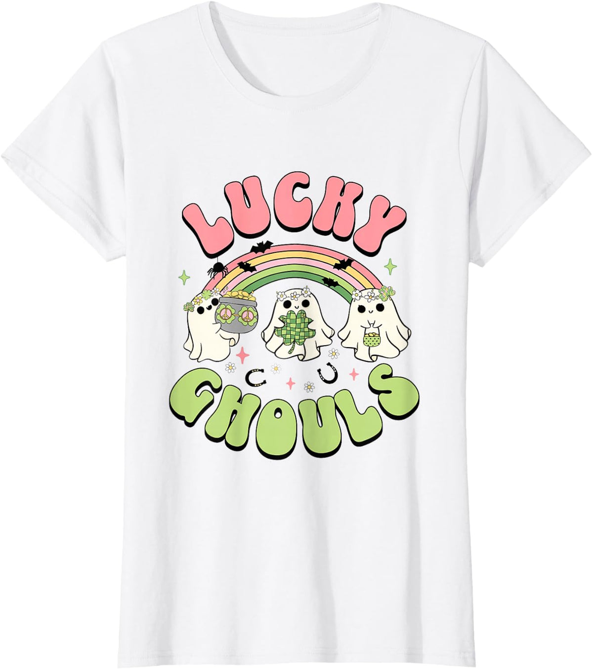 Lucky Ghouls St Patricks Day Spooky Ghost Charm T-Shirt - White