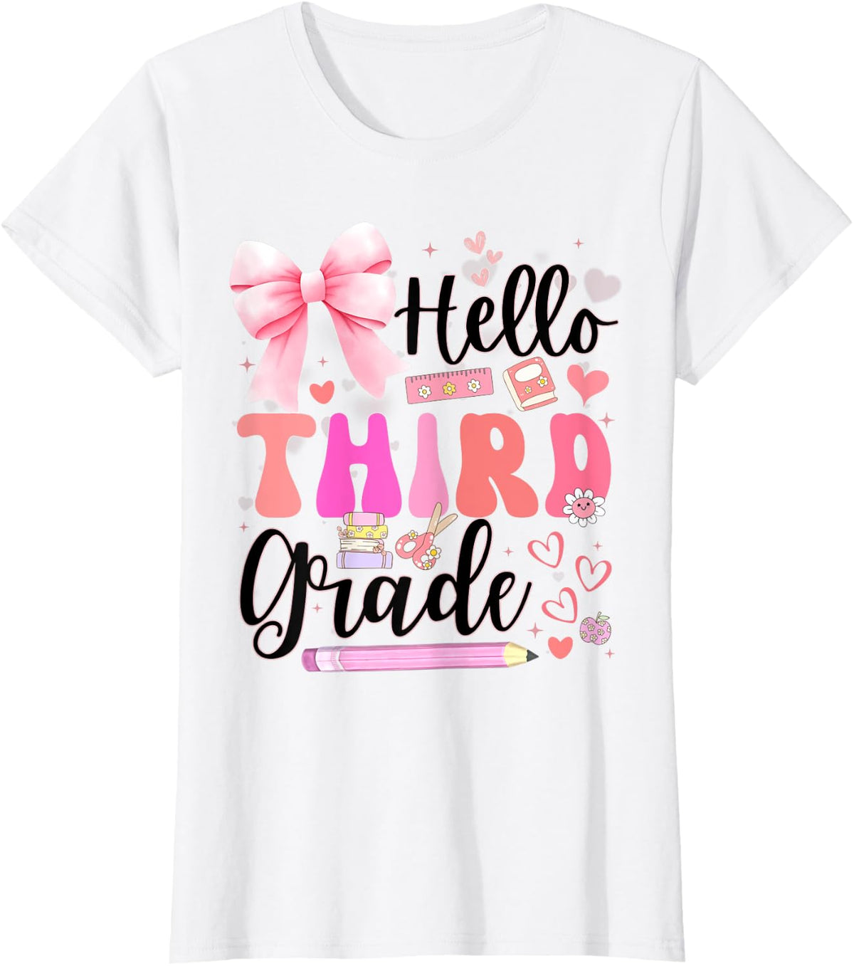 Hello Third Grade First Day Of School Coquette Teacher Girl T-Shirt - White