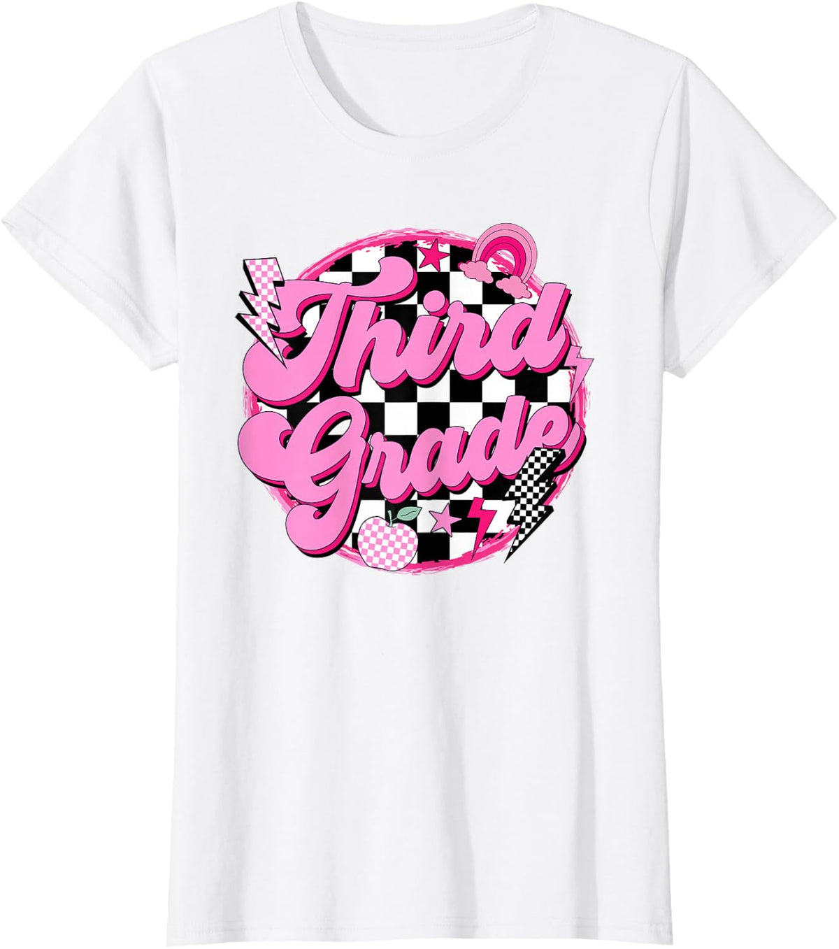 Third Grade Teacher Women Checkered First Day of School T-Shirt - White