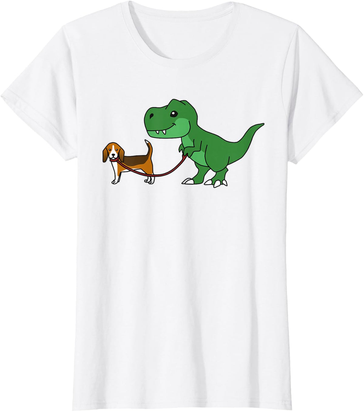 T Rex Dinosaur Walking Basset Hound Funny Dog T-Shirt - White
