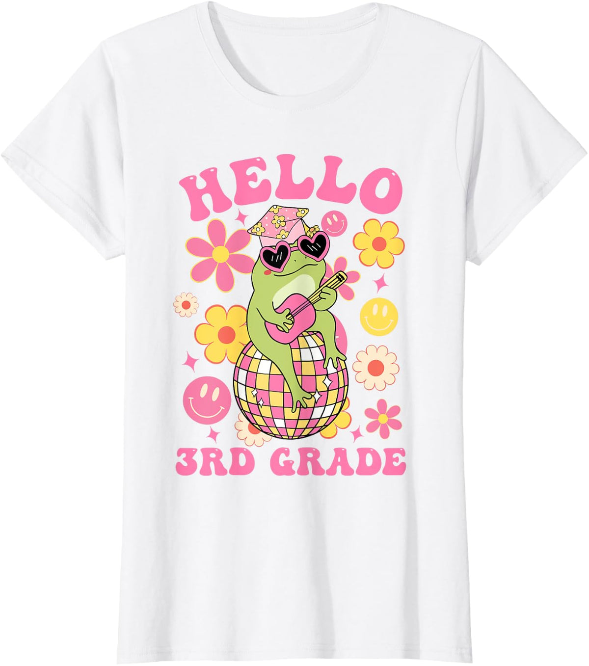 Hello Third 3rd Grade-Back To School Groovy Frog Funny Kids T-Shirt - White