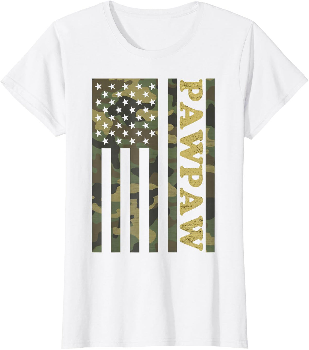 Camo Pawpaw American Flag Camouflage Father's Day T-Shirt - White