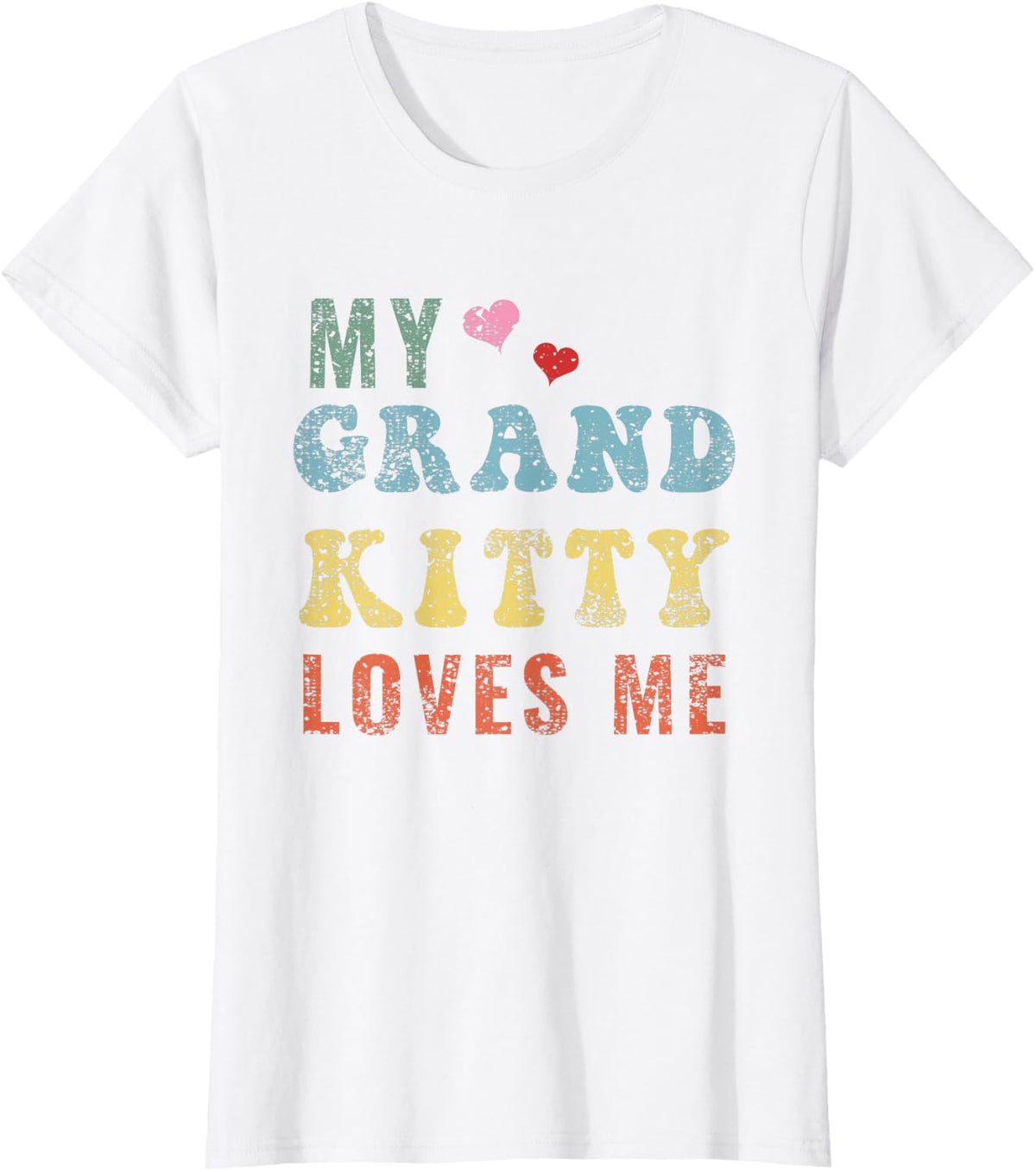 My Grandkitty Loves Me Cat Grandma Shirt Tee T-Shirt Gifts for Nana Kitty Distressed - White