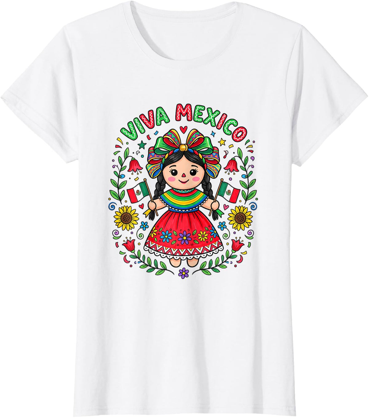 Viva Mexico Toddler Girls Flores Mexican Independence Day T-Shirt - White