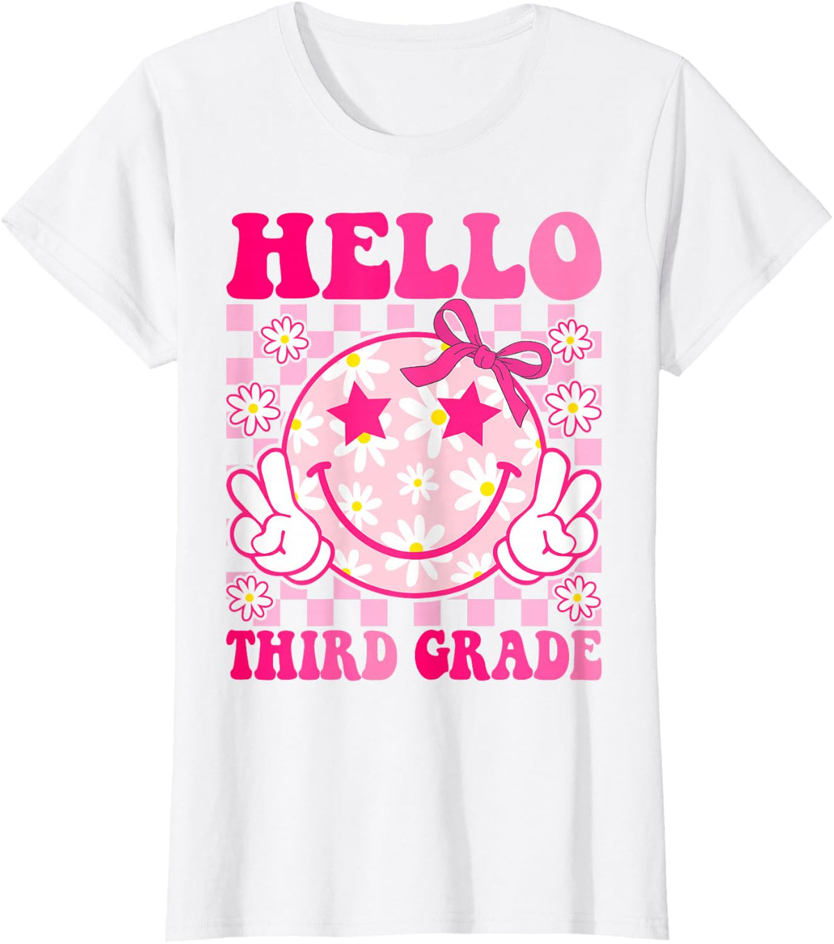 Hello Third Grade Coquette Bow Back to School 3rd Grade Girl T-Shirt - White