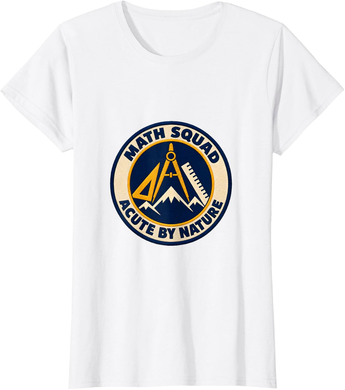 Math Squad Retro Badge Acute by Nature Geometry T-Shirt - White
