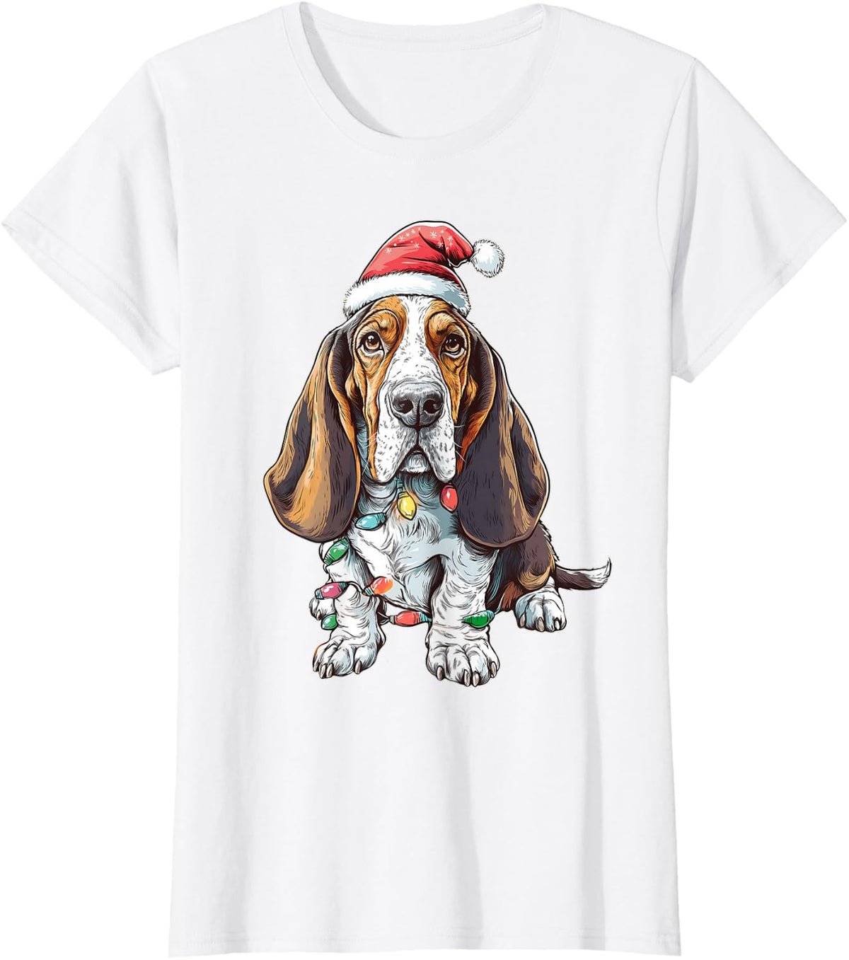 Basset Hound Dog Christmas Hat Xmas T-Shirt - White
