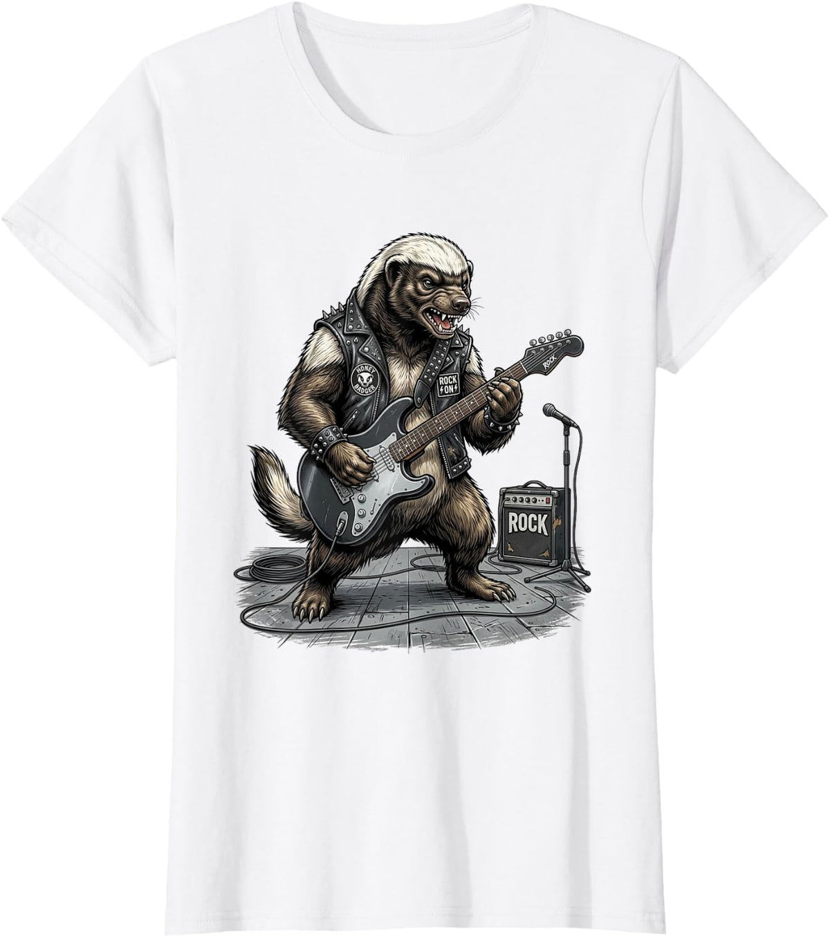 Funny Honey Badgers Rock Music Electric Guitar Guitarists T-Shirt - White