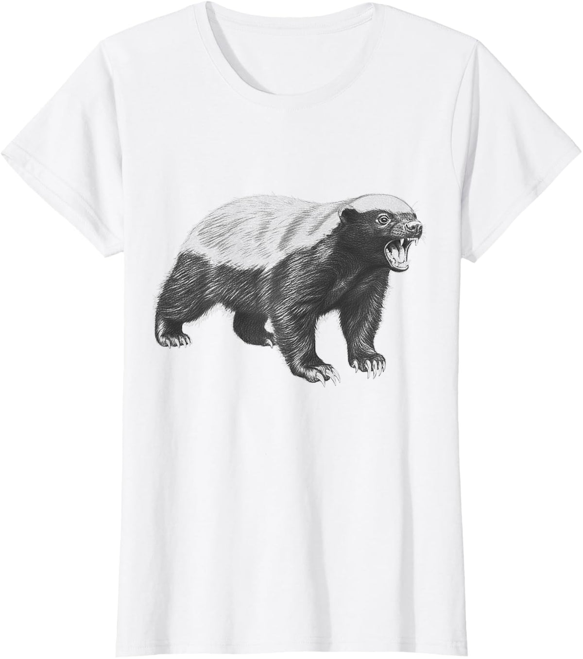 Vintage Honey Badger Drawing Realistic Wildlife Animal Art T-Shirt - White