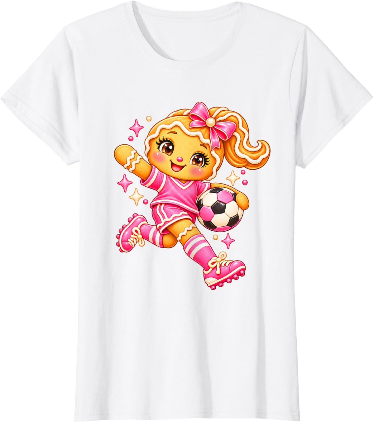 Soccer Player Cute Gingerbread Girl Christmas T-Shirt - White
