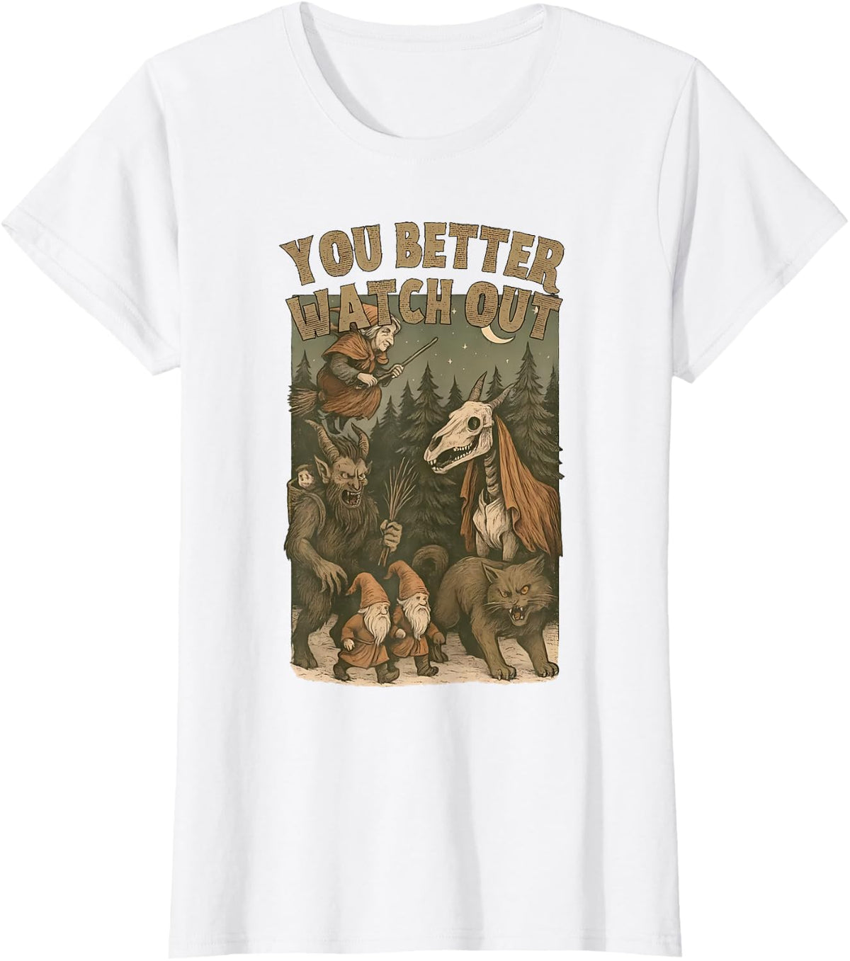 Krampus Dark Christmas Horror Vintage You Better Watch Out T-Shirt - White