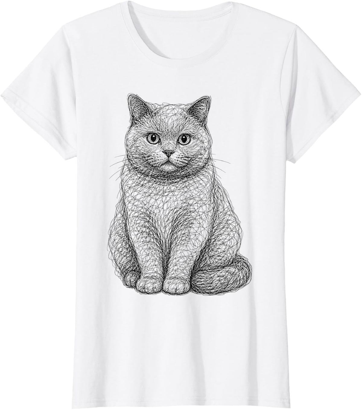 Minimalist British Shorthair Cat Art Graphic T-Shirt - White