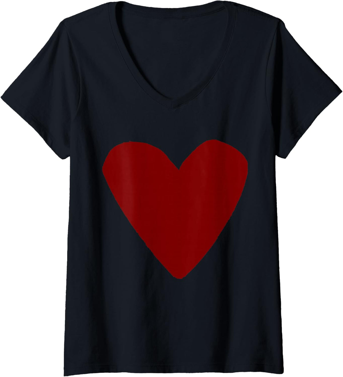 Women's Love Heart Shape Maroon V-Neck T-Shirt - Black