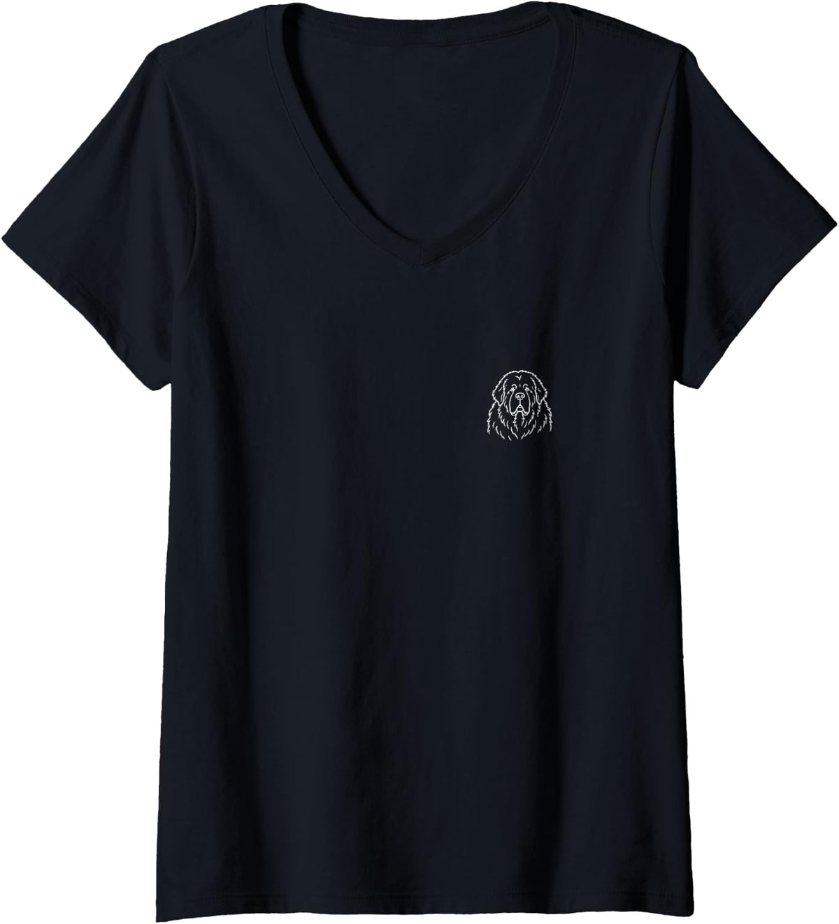 Women's Newfoundland Dog Lover Cute Minimalist Doodle Pocket V-Neck T-Shirt - Black