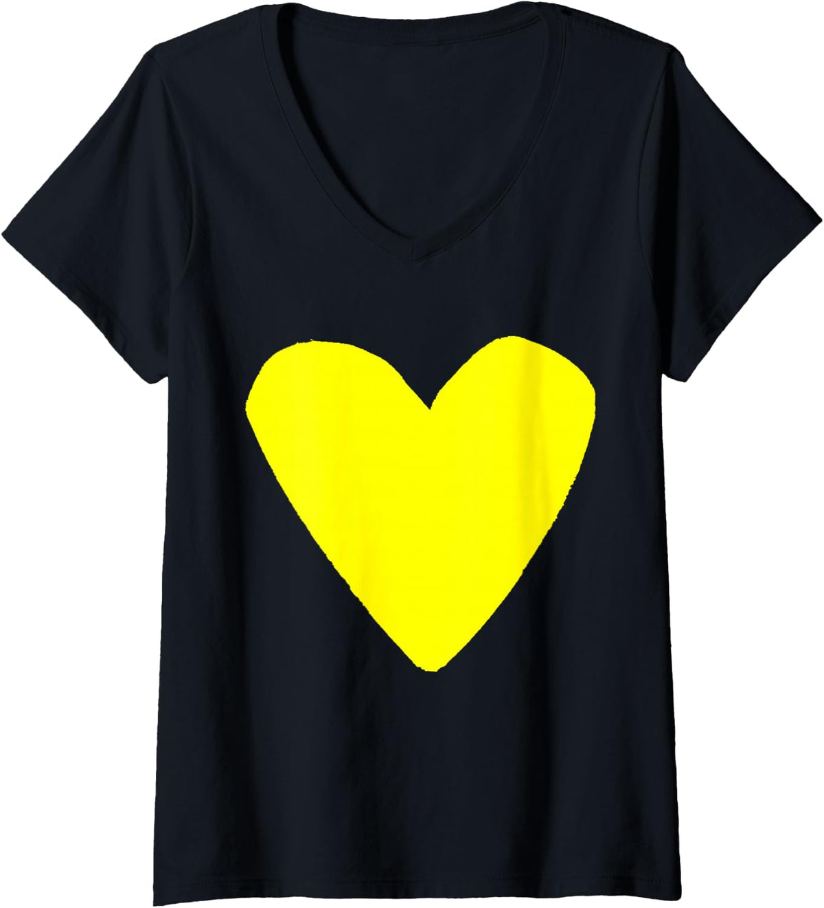 Women's Love Heart Shape Yellow Lemon V-Neck T-Shirt - Black
